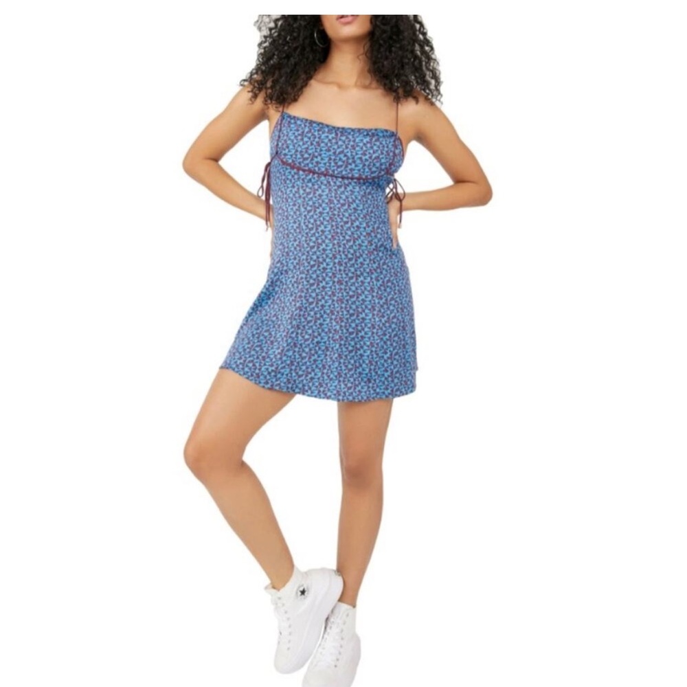 Free People Kai print strappy mini dress blue & magenta